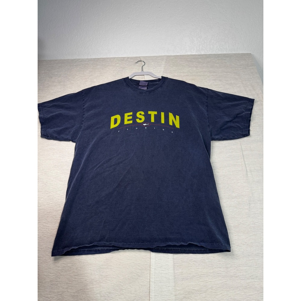 M&O Knits Destin Florida Graphic T-Shirt Mens XL Navy Blue Heavyweight Cotton